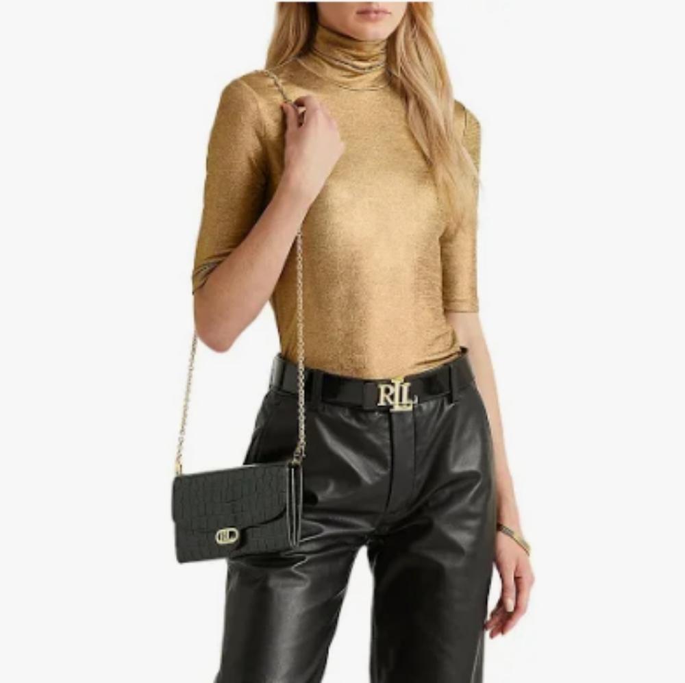 NWOT Lauren Ralph Lauren Black Gold Metallic Top